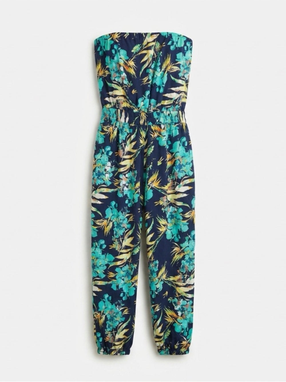 Mudd Strapless Floral Jumpsuit in Teal and Navy - Picture 2 of 2